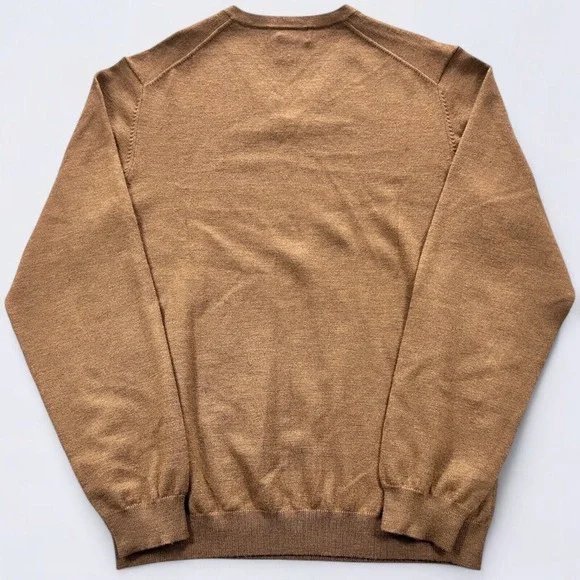 Brooks Brothers Sweater Men's XL Brown V-Neck Merino Wool Blend Stretch Preppy